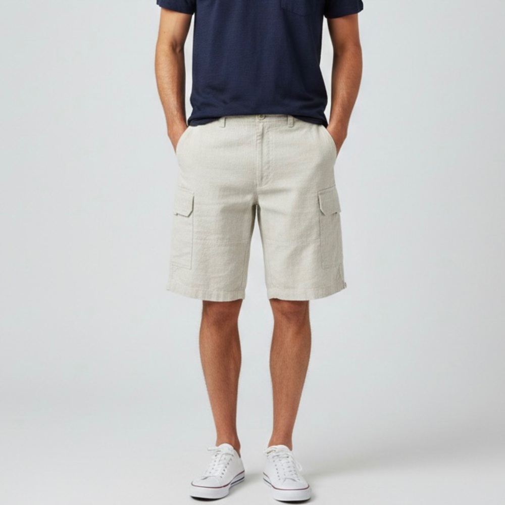 Private Member Men’s Size 40 Linen Cotton Blend Summer Cargo Shorts Cream Ivory